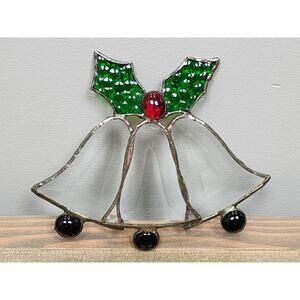 Vintage Handmade Leaded Bells Stained Glass Ornament Suncatcher Holiday Season